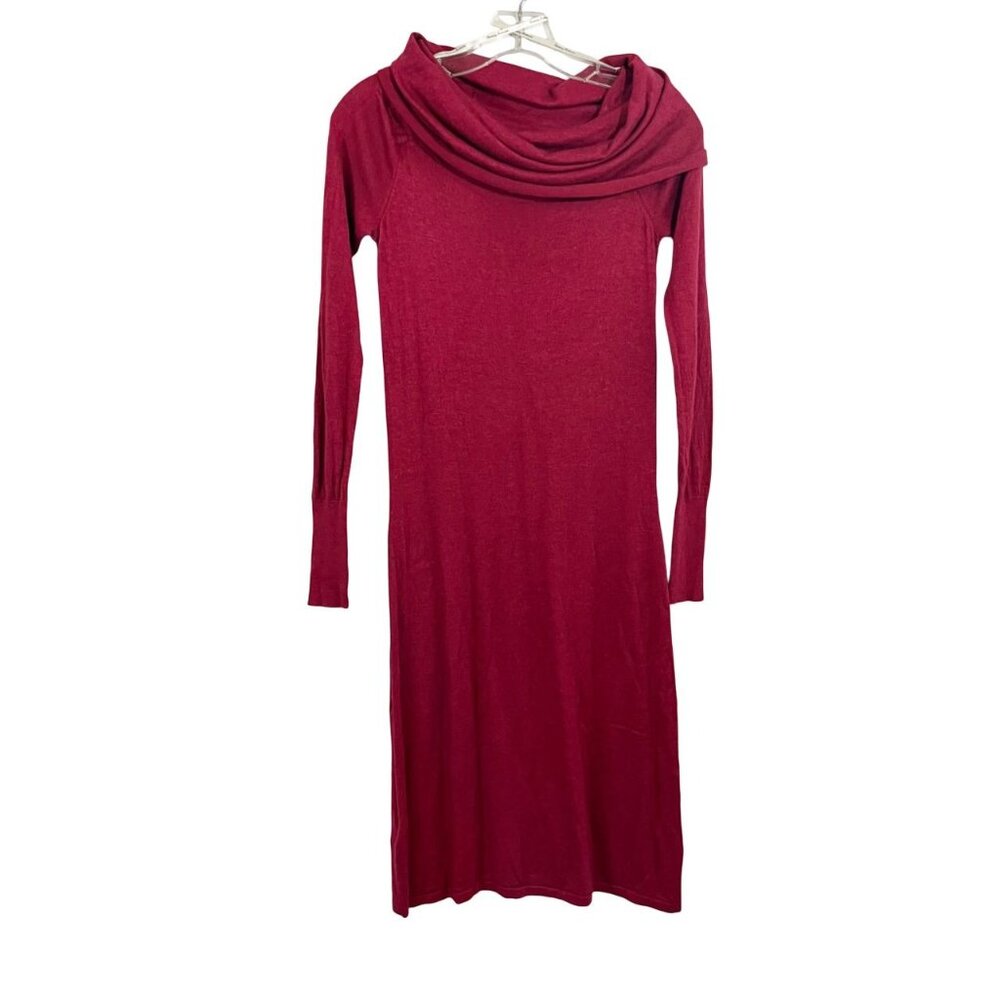Tommy Bahama Red Wool Sweater Midi Dress Cowl Neck Long Sleeve - Size Small
